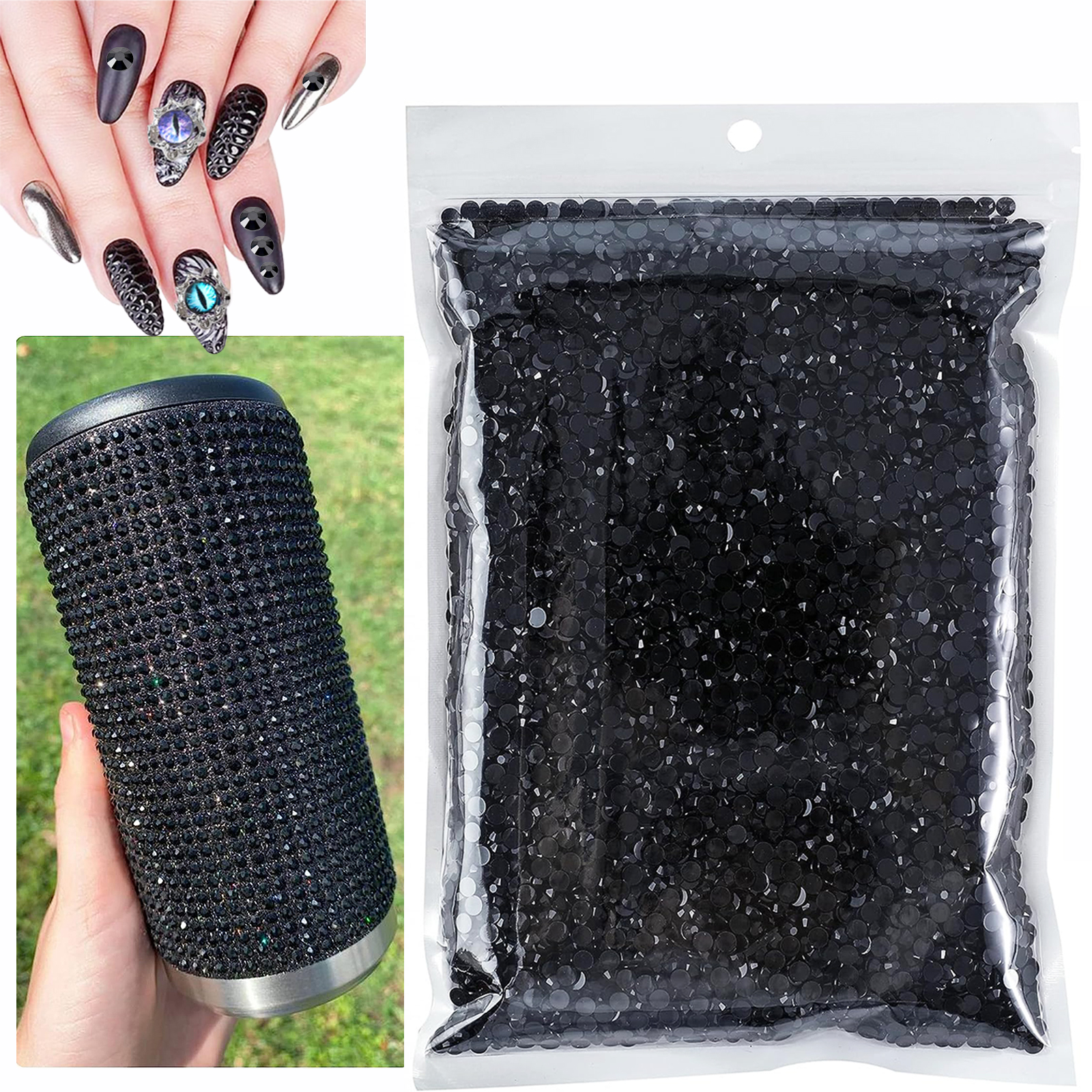 Beauty Gems Makeup - 6000PCS Black Resin Rhinestones for Crafting