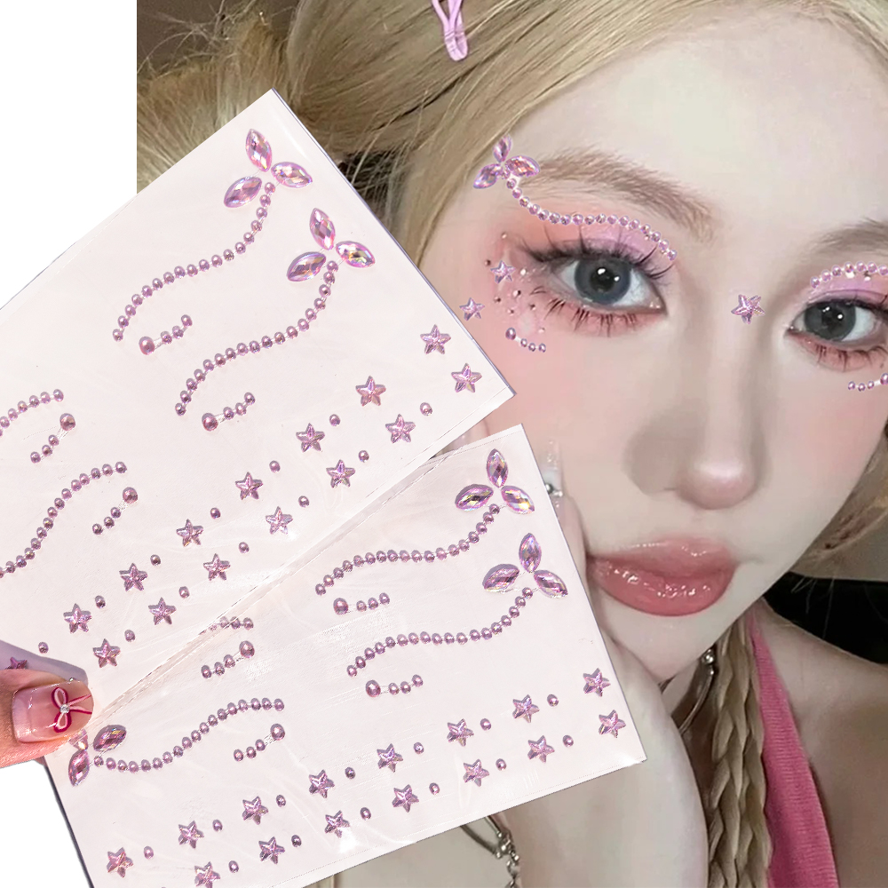 Beauty Gems Makeup - 1pcs 3D Pink Stars Face Stickers