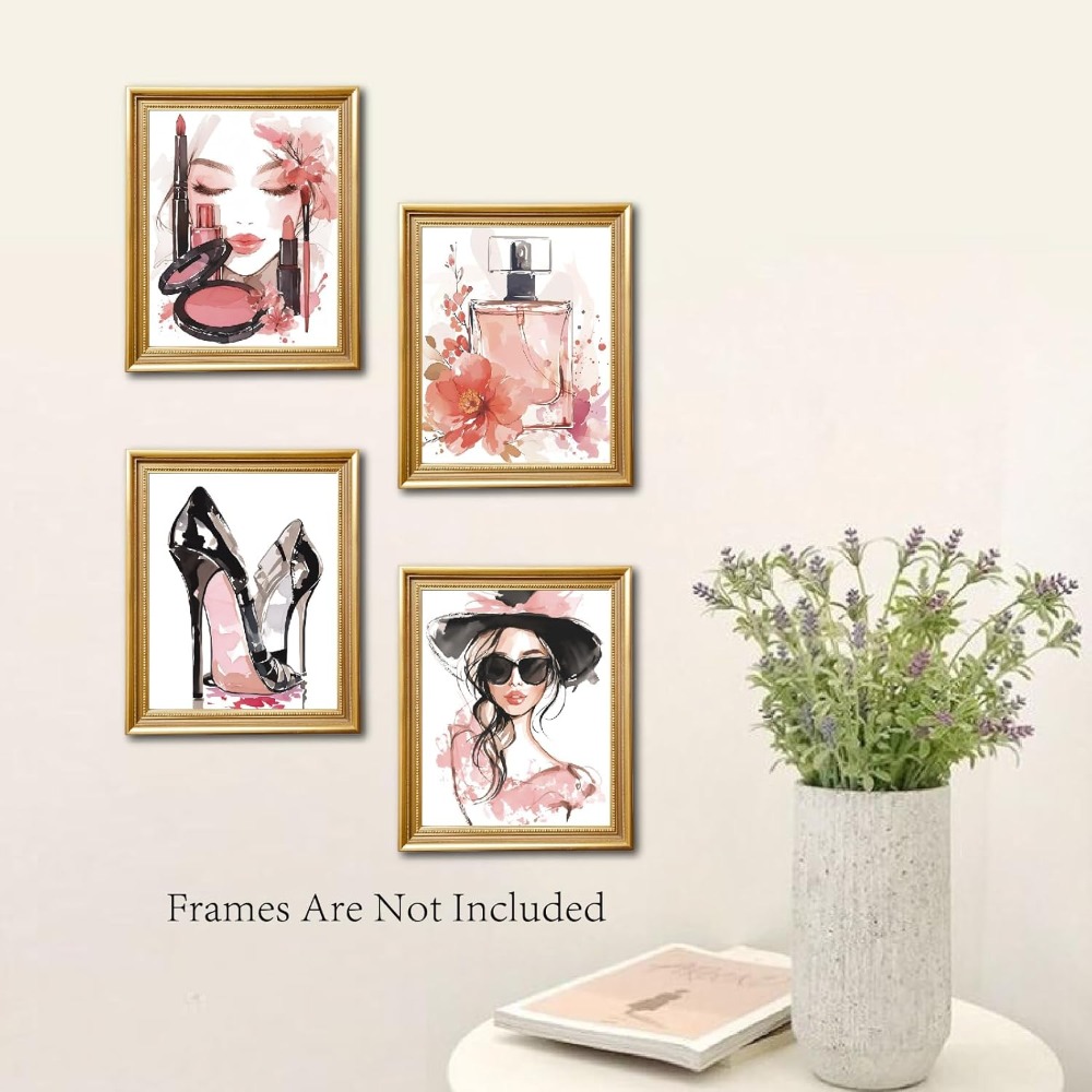 4Pcs Pink Makeup Wall Art Prin - Beauty Makeup Women recension och pris
