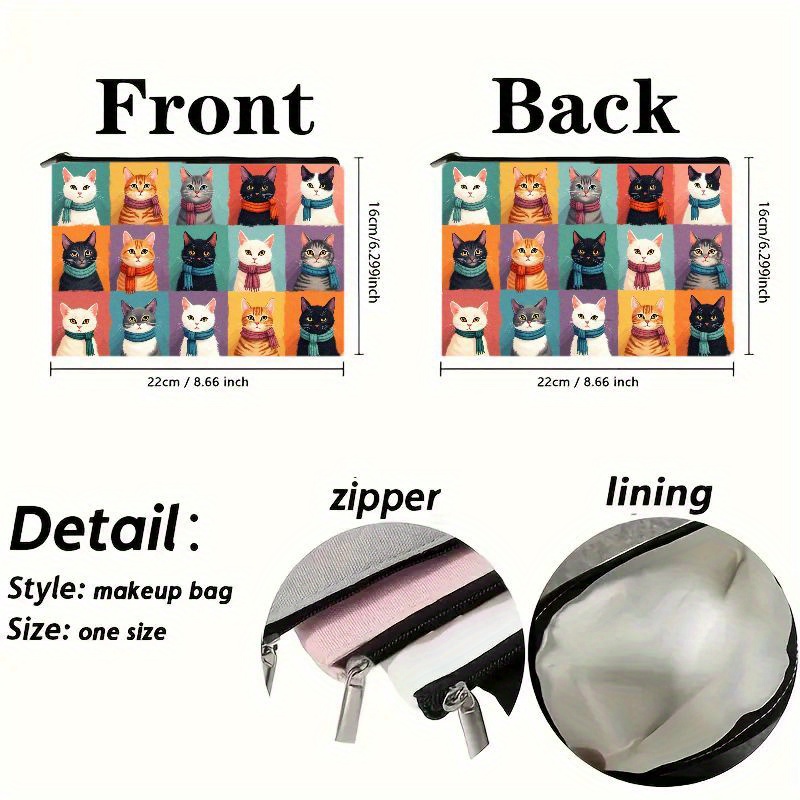Cute Cat Print Makeup Bag, Zip - Beauty Makeup Women recension och pris